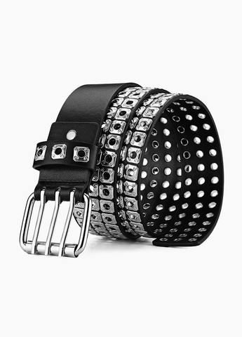 Ремень на пояс из экокожи "Заклепки люверсы 3 ряда" и металлической пряжкой Черный, Унисекс WUKE No Brand Ремінь (309020978)
