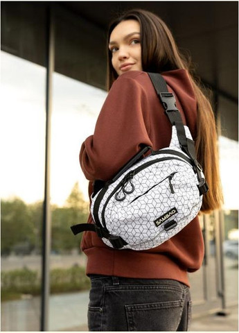 Сумка на пояс через плечо женская текстильная Черно-белый 35688 Sambag (334673960)