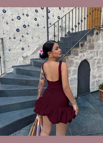 Бордовое повседневный женское платье-комбинезон с пышной юбкой, с открытой спиной Україна однотонное