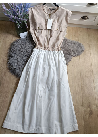 Білий комбінована поплінова сукня Zara