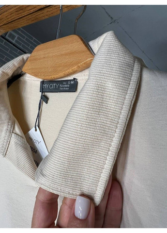 Молочный свитшот женский my city 8054 удлиненный с воротничком разрезы по бокам оверсайз 48 (316160111)