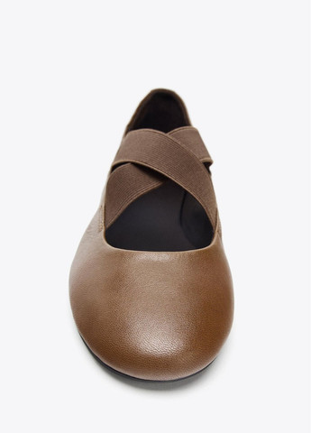 Жіночі балетки Zara | коричневі однотонні натуральна шкіра (363040677)