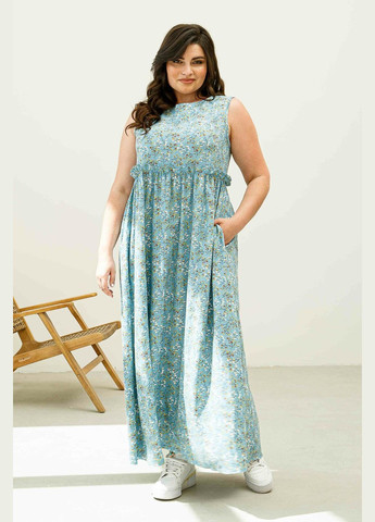 Блакитна повсякденний жіноча лляна сукня вільного крою з завищеною талією (пл 14.2-54/19) RiMari