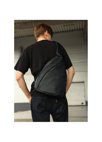 Чоловіча сумка слінг через плече Brooklyn чорна з перфорацією Sambag (369368700)