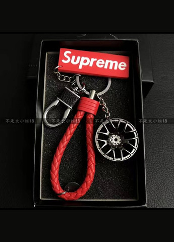 Брелок supreme 3в1 с черным диском и красным кожаным ремешком No Brand (292319806)