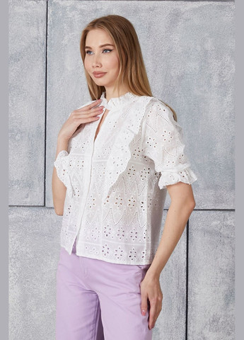 Белая женская хлопковая рубашка вышиванка белая по белому прошва с короткими рукавами. You Best (338193179)