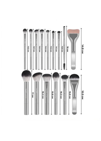 Набір пензлів для макіяжу MAANGE 15 шт. для сухих та вологих текстур, штучний ворс, Срібло China (369930315)