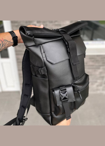 Рюкзак для міста та подорожей Роллтоп чорна екошкіра місткий портфель Travel Bag black No Brand (294335309)