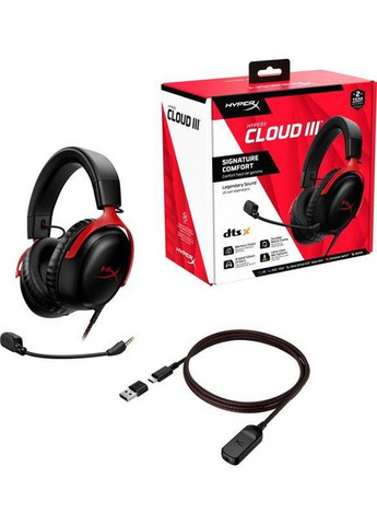 Наушники Cloud III Black игровые проводные с микрофоном, 53мм драйверы, DTS Headphone:X, память формы, черный с красным HyperX (360713923)