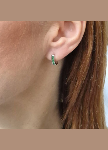 Срібні сережки Доріжка із Зеленими Каменями срібло 925 проби Родоване с2фи/159 No Brand (313452954)