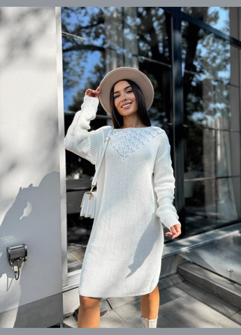 Молочна в'язана сукня міді молочного кольору 30462 оверсайз Fashion однотонна