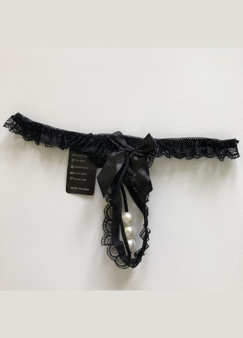 Сексуальные трусики стринги с разрезом и жемчужной нитью Sexy OneSize черный (8-116) No Brand (312005403)