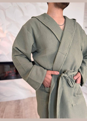 Вафельний халат Чоловічий M-L Хакі (П4К-al-hal-vafel-m-002) No Brand (348095269)