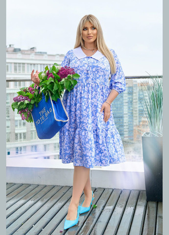 Блакитна кежуал трендова сукня дзвін No Brand з квітковим принтом