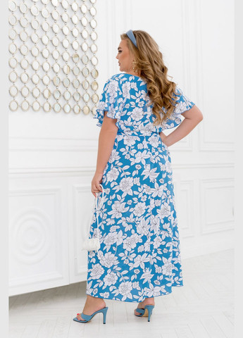 Голубое повседневный цветочное платье макси колокол No Brand с цветочным принтом