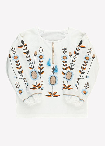 Молочная подростковая вышиванка для девочки лен молочная с цветами. Україна лен (313453249)