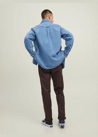 Голубой повседневный, кэжуал, джинсовая рубашка однотонная JACK&JONES