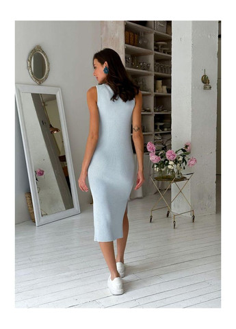 Голубое повседневный трикотажное платье-футляр в рубчике — платье без рукавов для теплой погоды (ak30474p) Art Knit