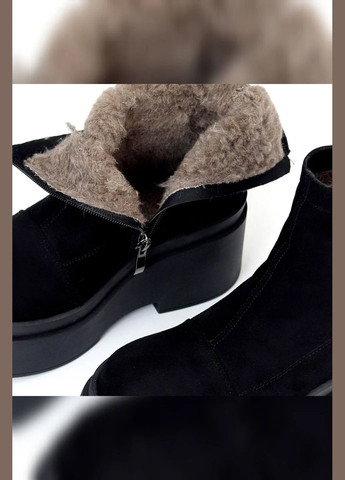 Зимние женские зимние черные ботинки сапоги из эко-замши на танкетке с мехом для зимы Viki с молнией из искусственной замши