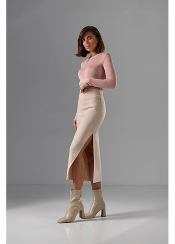 Молочная повседневная юбка с разрезом для деловых и вечерних образов (2435) Triko Bakh