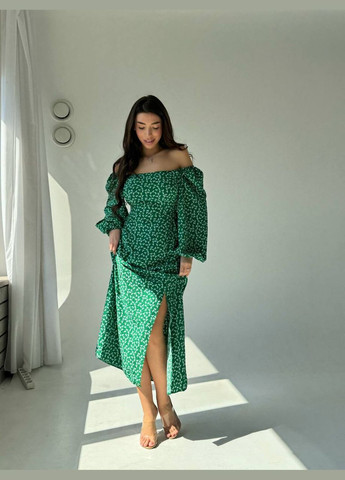 Зеленое повседневный женское платье в цветочек софт принт No Brand с цветочным принтом