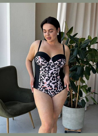 Черный летний женский купальник сплошной леопардовый. слитный No Brand