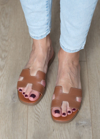 Коричневые шлепанцы женские из натуральной кожи Zlett