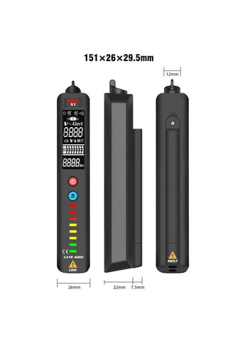Безконтактний індикатор напруги - детектор обриву проводки багатофункціональний X1 з функцією тестера і індикатора фази (100705) Bside (321960433)