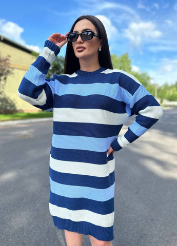 Блакитна повсякденний в’язана сукня міді Allthings в смужку