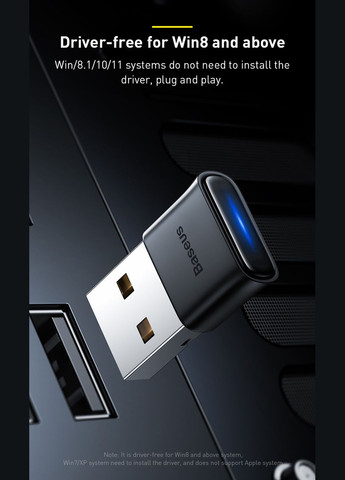 Bluetooth-адаптер BA04 бездротовий для пк, ноутбука, Black Baseus (300524012)