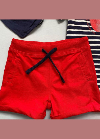 Червоний костюм комплект трійка футболка, шорти, слинявчик дитячий на хлопчика 50-56 см (0-2 міс) синій, червоний Lupilu