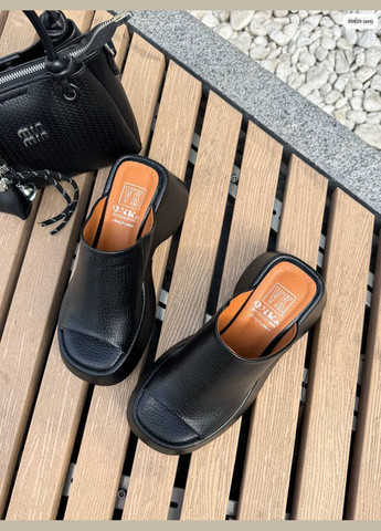 Жіночі стильні сабо шльопанці з натуральної шкіри чорний колір No Brand (335053217)