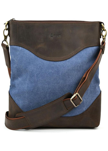 Сумка планшет через плече з натуральної шкіри та текстилю чоловіча для документів та для телефону середня Синій 40287 TARWA (361348798)