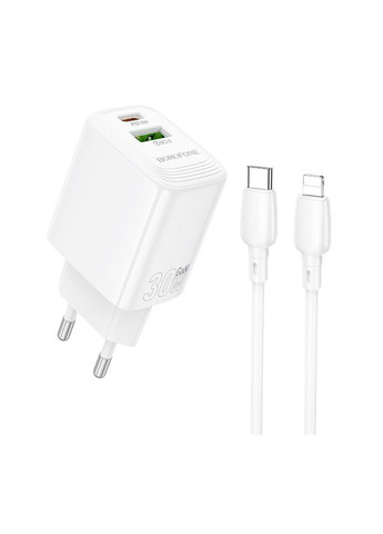 Мережевий зарядний пристрій з кабелем PD30W+QC3.0 charger set (C to iP) (EU) White (6941991120336) Borofone BN29 Fuente (361346829)