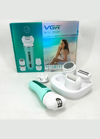 Епілятор 5 в 1 V-751, 5 насадок. Колір: зелений VGR (364666117)