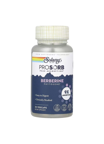 Берберин Prossorb 30 капсул контроль сахара в крови нормализация холестерина поддержка пищеварения Solaray (368987722)