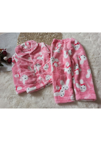 Рожева зимня піжама тепла махрова дитяча кофта + брюки No Brand Піжама