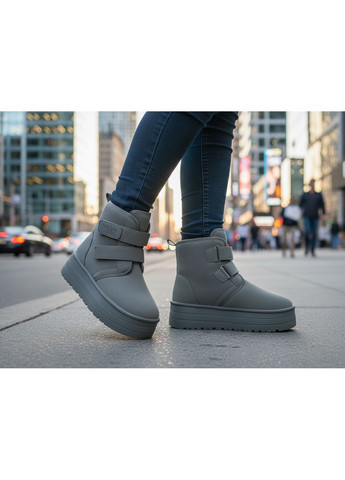 Зимние ботинки женские зимние серые на липучках челси Loretta без декора из искусственной замши