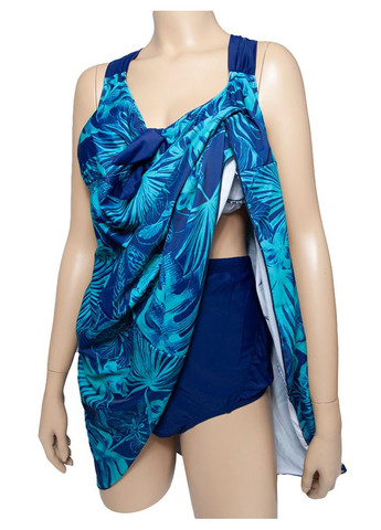 Синий летний купальник танкини платья и трусики большого размера купальник батал модель 0380 арт.7120 Fuba.Vi