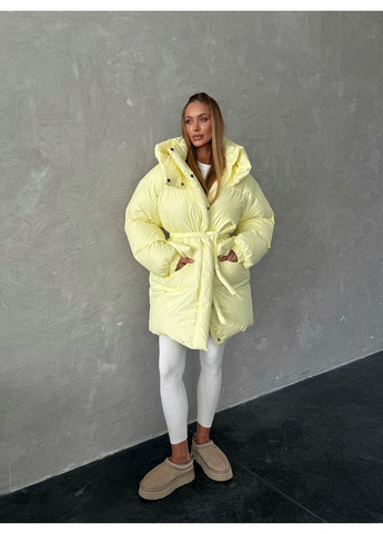 Желтая зимняя женская куртка prada с карманами и капюшоном (mil590) milirud