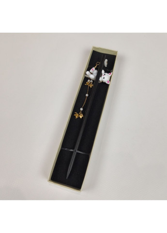 Дерев'яна шпилька-палочка китайська для волосся з підвіскою у формі котик у подарунковій коробочці No Brand (352474446)