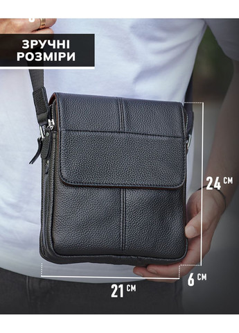 Чоловіча шкіряна чорна сумка через плече M1254A Tiding Bag (336551901)