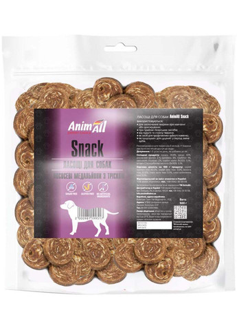 Лакомство Snack лососевые медальоны с треской для собак 500 г AnimAll (285779082)