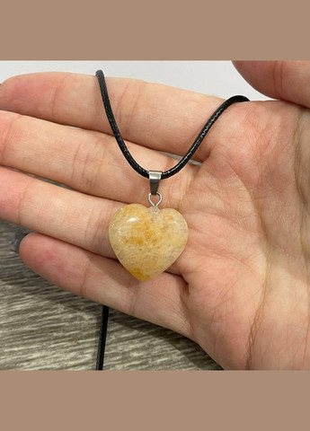 Кулон з натуральним каменем Сонячний цитрин у формі серця на шнурку екошовк у подарунковій коробочці Овен (331291776)