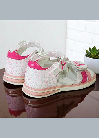 Белые ортопедические босоножки открытые сандалии на липучках для девочки Сказка со стразами, с камнями, с цветами