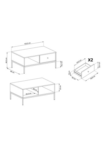 Стіл журнальний Моно / Mono з 2 шухлядами та золотими ніжками ML104 Беж пісочний (PFH-091211) Perfect Home (368662979)