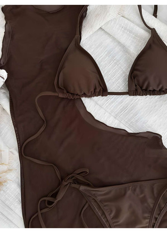 Коричневий літній жіночий літній пляжний комплект роздільний купальник і сукня-парео туніка коричневий шокол... роздільний No Brand