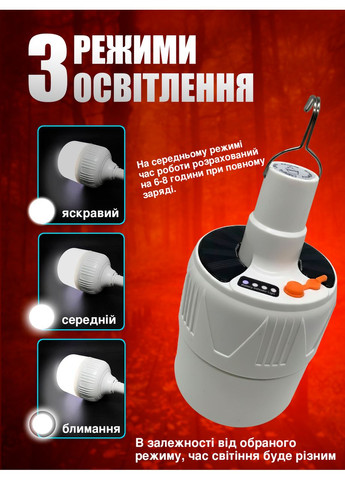 Лампа ліхтар на акумуляторі, з підвісом, Портативна USB LED лампочка, світильник No Brand (362355082)