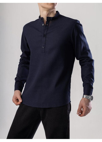 Темно-синяя праздничный, повседневный, вечерний, классическая, кэжуал рубашка однотонная Vakko