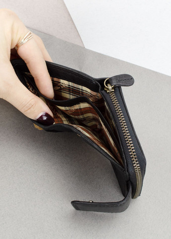 Жіночий шкіряний гаманець маленький 5026 HB чорний на кнопці HILL BURRY (319159484)